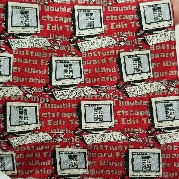 {Museum Artifacts} Computer Desktop Keyboard and Mouse Print Tie - Picture 2 of 7